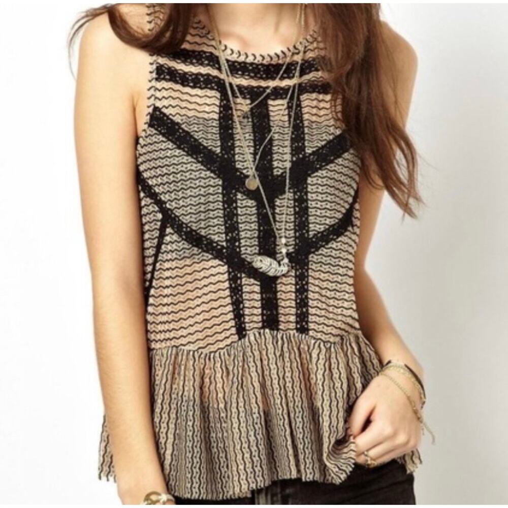 Free People / Lace and Stripe Peplum Top / Sz xs